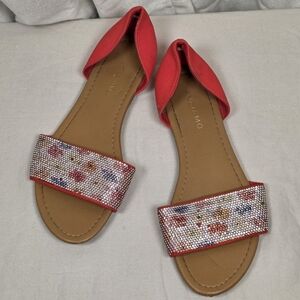 Andiamo Coral Rhinestone D’Orsay Flat Sandals Women’s Size 8